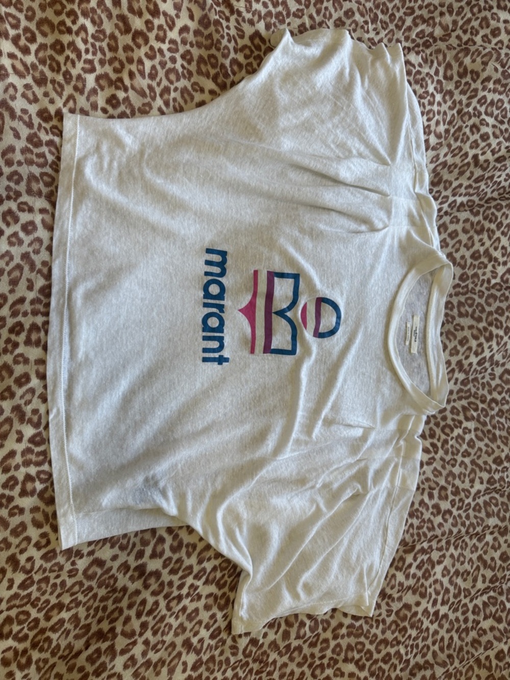 Isabel Marant White Short Sleeve Logo Tee with Blue and Pink Print M